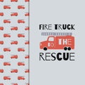 Kids t-shirt print vectors Fire Truck. Vector boys t shirt graphics in Doodle Style Royalty Free Stock Photo