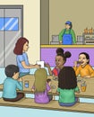 Kids talking at school cafetaria illustration