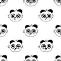 Kids Teddy bear black and white cartoon face isolated on white background is in Seamless pattern - vector