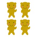 Kids teddy bears with happy smiles. Gold teddies