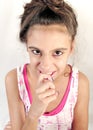 Kids teen girl making face, gesture Royalty Free Stock Photo