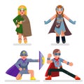 Kids teens super hero characters set flat design vector illustration