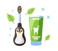 Kids Toothbrush And Paste, Colorful, Gentle, And Fluoride-free, For Small Hands, With Fun Penguin Character