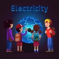 Kids touching plasma ball at electricity museum Royalty Free Stock Photo