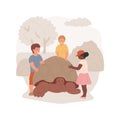 Kids touching a turtle isolated cartoon vector illustrations.