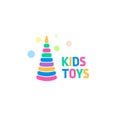 Kids toy abstract colorful cone of circles logo. Children s goods and toys store icon, vector illustration.