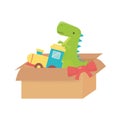 Kids toy, filled box train and green dinosaur toys