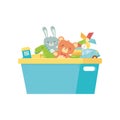 Kids toy, filled bucket plastic with toys storage