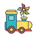 Kids toy, plastic train and pinwheel with stick toys