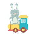 Kids toy, plastic train and rabbit toys Royalty Free Stock Photo