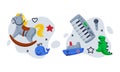Kids Toy with Rocking Horse, Dino and Keyboard Vector Composition Set