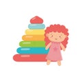 Kids toy, rubber pyramid and pink little doll toys