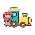 Kids toy, rubber train and pink little doll toys