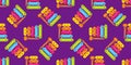 Kids toy xylophone seamless pattern, multicolored percussion musical instrument on background Royalty Free Stock Photo