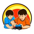 Two children playing toy train Royalty Free Stock Photo