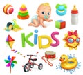 Kids and toys. Children playground, vector icons set Royalty Free Stock Photo