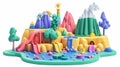 A kids toys landscape on a 3D modern background. An illustration in plasticine
