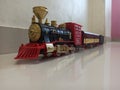 Kids toys the model of railways with engine and bogies Royalty Free Stock Photo