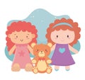 Kids toys object amusing cartoon cute little dolls and teddy bear