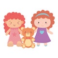 Kids toys object amusing cartoon cute little dolls and teddy bear