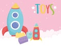 Kids toys object amusing cartoon spaceships and blocks