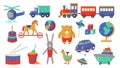 Kids toys set, cartoon children activity, education game collection with plastic toys Royalty Free Stock Photo