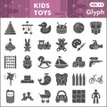 Kids toys solid icon set, Children toys symbols collection or sketches. Baby toy glyph style signs for web and app