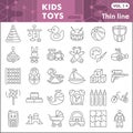 Kids toys thin line icon set, Children toys symbols collection or sketches. Baby toy linear style signs for web and app Royalty Free Stock Photo