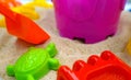 Kids toys on tropical sand beach Royalty Free Stock Photo