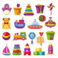 Kids toys, children games vector flat carton icons