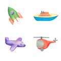Kids toys. Watercolor illustration of a rocket, a boat, an airplane, a helicopter. Illustration for children. Royalty Free Stock Photo