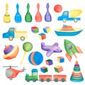 Kids toys. Watercolor illustration of a set of children& x27;s toys. Illustration for kids.