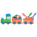 Kids toys. Watercolor illustration of a train with toys. Illustration for children.