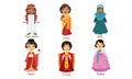 Kids in Traditional Costumes Set, Saudi Arabia, India, Uae, Japan, China, Korea Vector Illustration