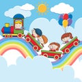 Kids on Train on Rainbow Road Royalty Free Stock Photo