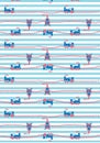 Kids train with striped background seamless pattern