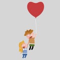 Kids traveling in a heart balloon