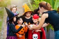 Kids trick or treat. Halloween. Child at door Royalty Free Stock Photo