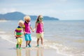Kids on tropical beach. Children playing at sea Royalty Free Stock Photo