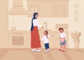 Kids in trouble with mom flat color vector illustration