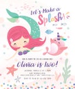 Kids under the sea birthday party invitation card Royalty Free Stock Photo