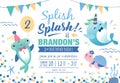 Kids under the sea birthday party invitation card Royalty Free Stock Photo