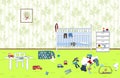 Kids untidy and messy room. Child scattered toys and clothing. Children`s room. Mess in the house Royalty Free Stock Photo