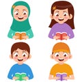 kids reading a book, cartoon vector illustration Royalty Free Stock Photo