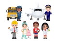 Kids Vector Characters Collection with Set of 6 Different Professions in Flat icon Style Royalty Free Stock Photo