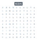 Kids vector line icons set. Children, Toddlers, Babies, Preschoolers, Juveniles, adolescents, Teenagers illustration