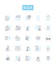 Kids vector line icons set. Children, Toddlers, Babies, Preschoolers, Juveniles, adolescents, Teenagers illustration