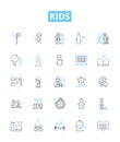 Kids vector line icons set. Children, Toddlers, Babies, Preschoolers, Juveniles, adolescents, Teenagers illustration