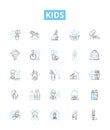 Kids vector line icons set. Children, Toddlers, Babies, Preschoolers, Juveniles, adolescents, Teenagers illustration