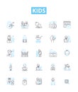 Kids vector line icons set. Children, Toddlers, Babies, Preschoolers, Juveniles, adolescents, Teenagers illustration